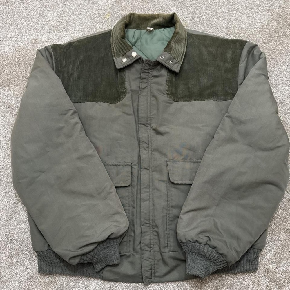 Vintage USA Made Olive Green Canvas Chore Jacket Corduroy Collar 2X fit like XL